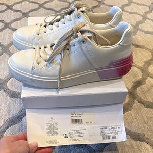 Balmain White Leather Sneakers with Pink Gradient Heel Trim